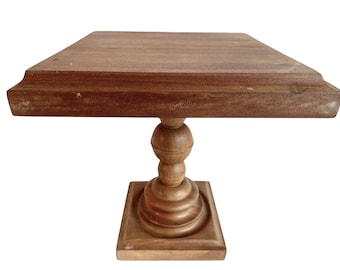 Vintage French Wooden Brown Natural Wood Small Plinth Side Table Stand Display Rest Prop Furniture Decor Pot Plant circa 1970-1980's / EVE