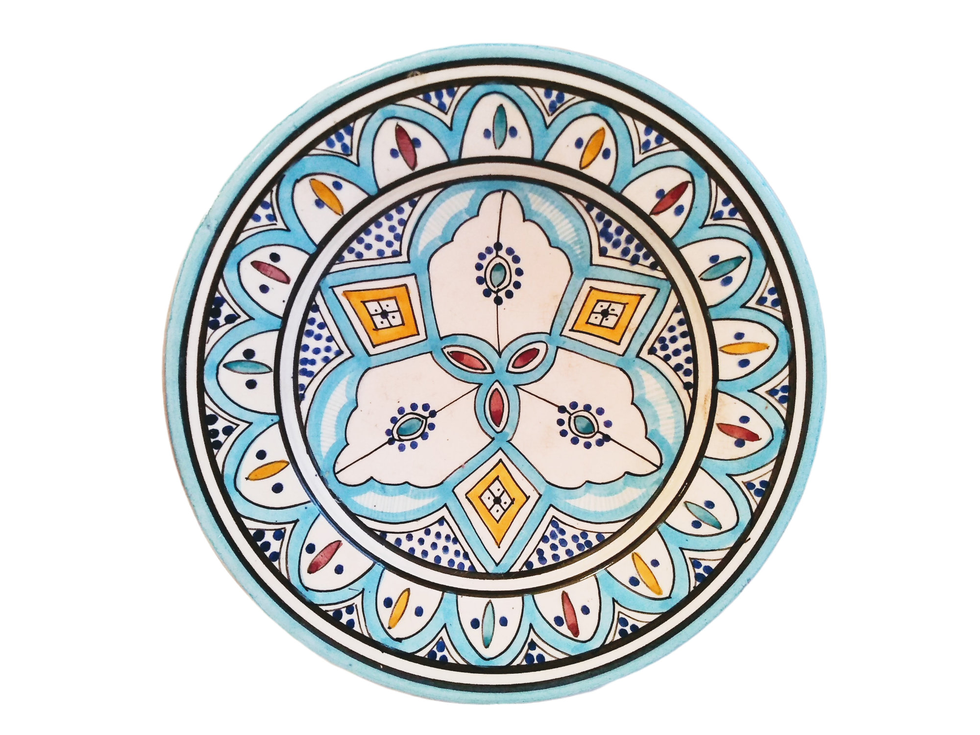 Vintage Moroccan Light Blue White Serving Bowl Dish Plate Wall Hanging Ornament Décor Design Terraco