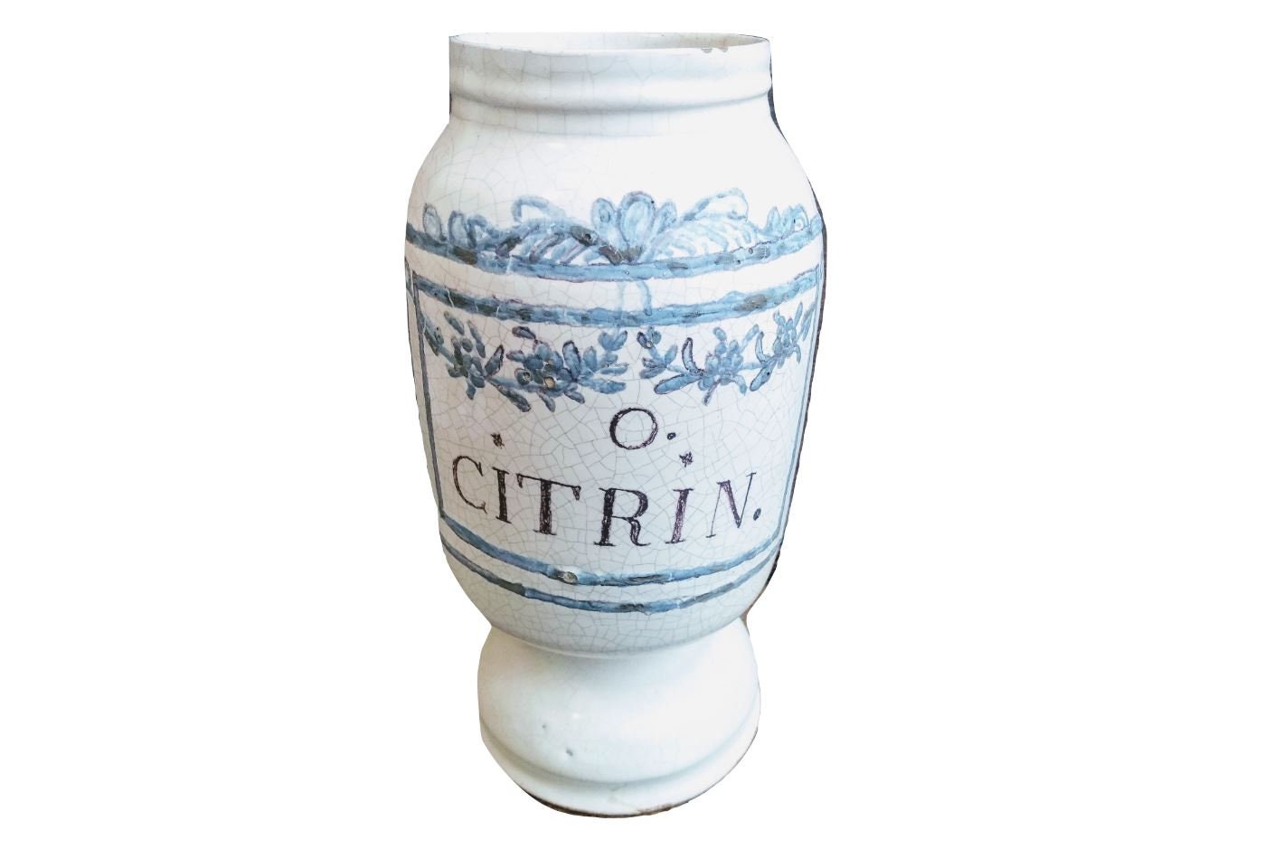 Antique Français O. Citrin Blue White Faience Pottery Pharmacy Medical Apothecary Pot Vase Container