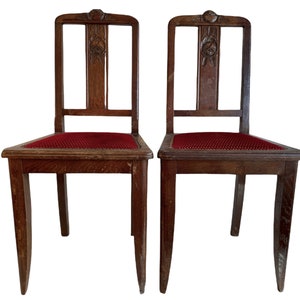 Vintage French Wooden Brown Red Padded Natural Wood Backed Chair Rest Plinth Seating Prop Dining Living Room circa 1950's / EVE