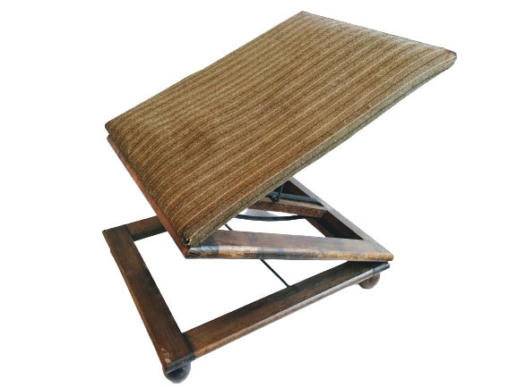 Vintage Français Tissu Vert Brun en Bois Couvert Repose-Pieds Réglable Soutien de Repose-Pieds Natur