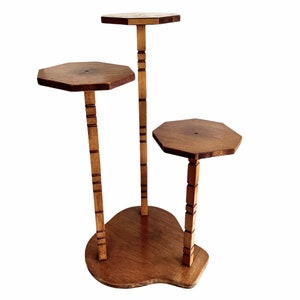 Vintage French Tall High Home Made Brown Natural Wood Large Flower Pot Ornament Stand Display Rest Plinth Prop Tabouret c1960-70&#39;s / EVE