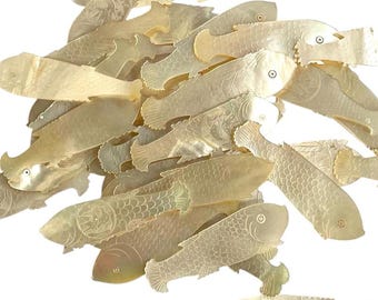 Antique Chinese Medium Mother Of Pearl Fish Shaped Love Dove Gaming Chip PRICED INDIVIDUALLY Counters Tokens Engraved c1800-1850&#39;s / EVE