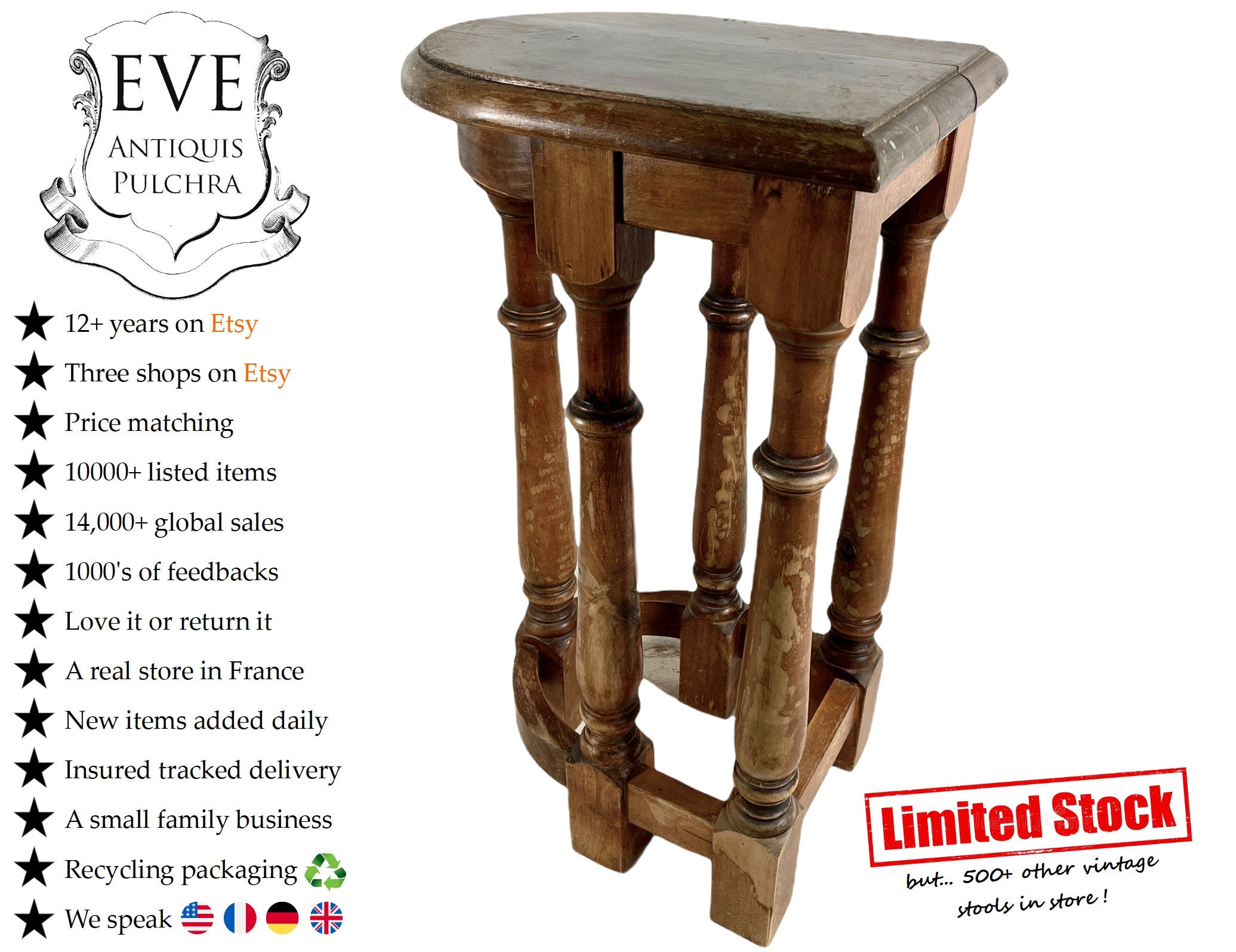 Paire de chaises vintage en bois massif & assise tissu terracotta