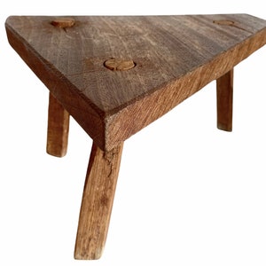 Vintage Stool French Traditional Trapezoid Small Milking Wood Chair Plant Pot Stand Display Plinth Seat Shaped Tabouret c1950-60&#39;s / EVE