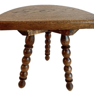 Vintage French D Stool Traditional Small Milking Wooden Brown Wood Small Chair Stand Display Plinth Seating Pot Tabouret c1950-60&#39;s / EVE