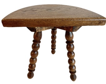 Vintage French D Stool Traditional Small Milking Wooden Brown Wood Small Chair Stand Display Plinth Seating Pot Tabouret c1950-60's / EVE