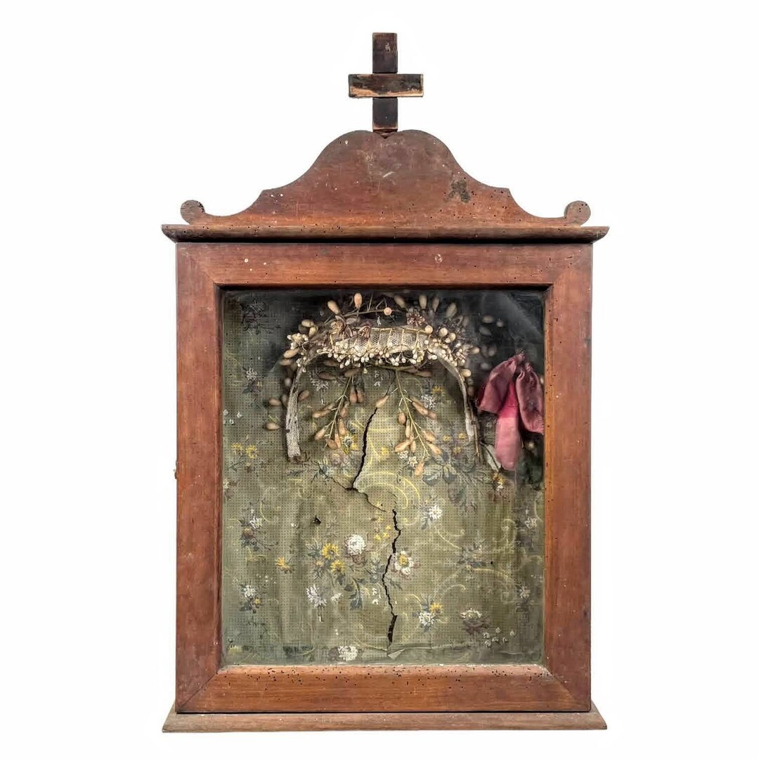 Antique French Wood Wooden Religious Cross Cabinet Case Display ...