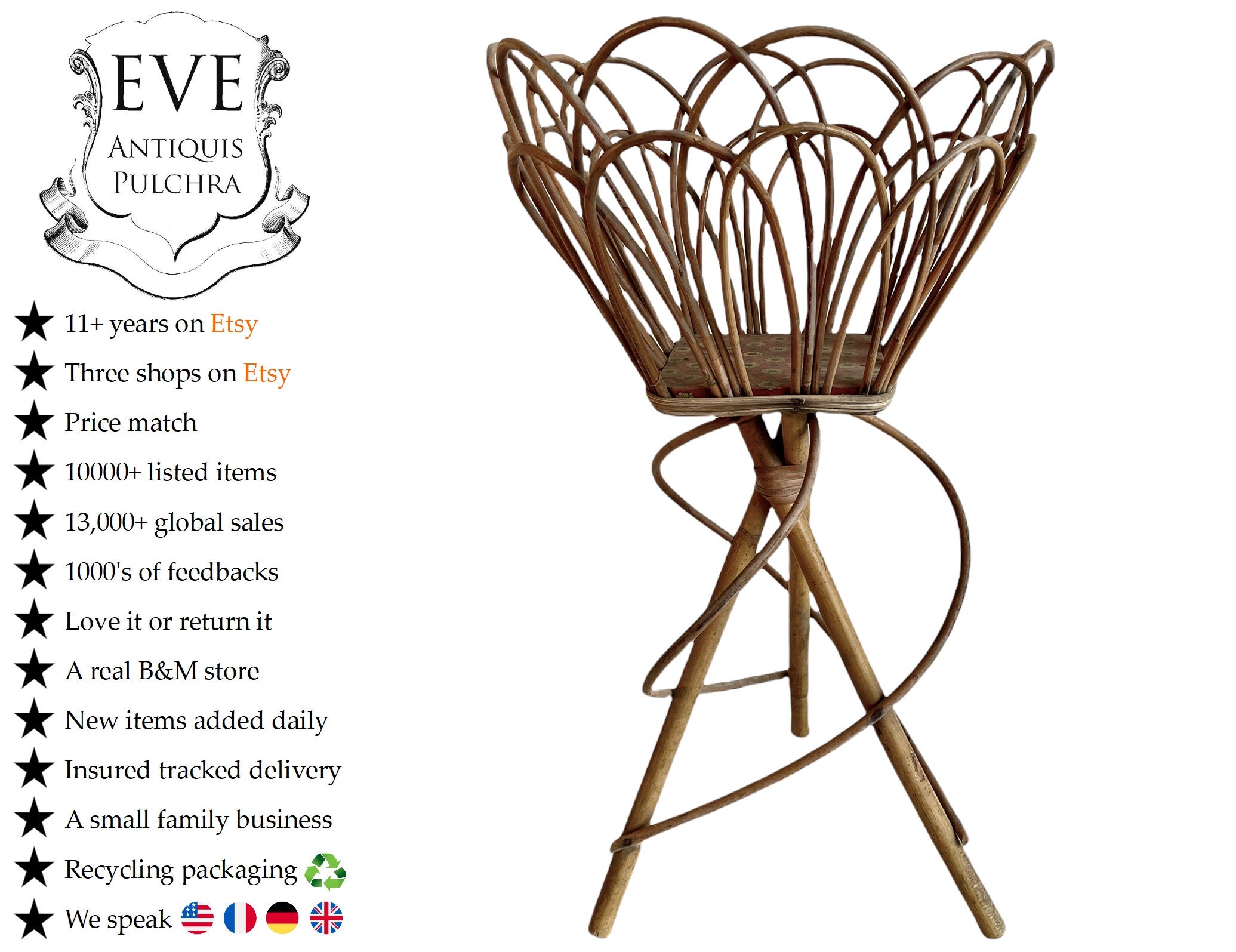 Vintage Français Cane en Bois Marron Bois Naturel Tricot Couture Artisanat Panier de Rangement Suppo