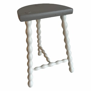 Vintage Stool French Traditional Bobbin Leg Normandy Style Grey White Large Tall Wood Chair Pot Stand Plinth D Seat Tabouret c1960&#39;s / EVE