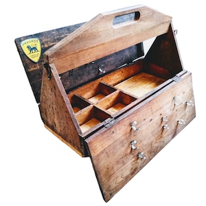 Vintage French Hand Made Wooden Wood Craft Tool Portable Carry Carrying Case Box Carry Stand Display Toolbox circa 1940-50&#39;s / EVE de France