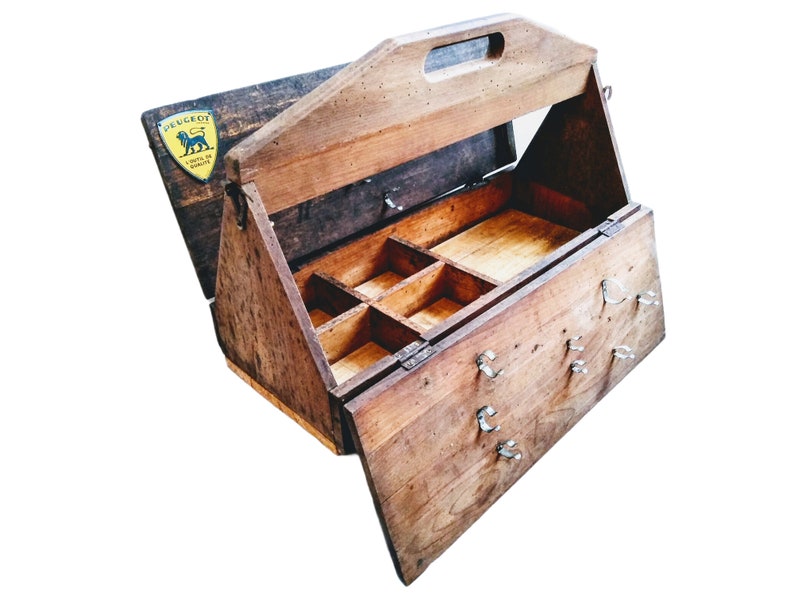 Vintage French Hand Made Wooden Wood Craft Tool Portable Carry Carrying Case Box Carry Stand Display Toolbox circa 1940-50's / EVE de France image 1