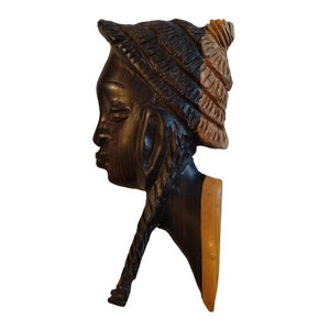 Vintage African Small Wooden Bust Mask Wall Decor Intricate Carved Statue Carving Sculpture Wood Tribal Art c1980-90&#39;s / EVE