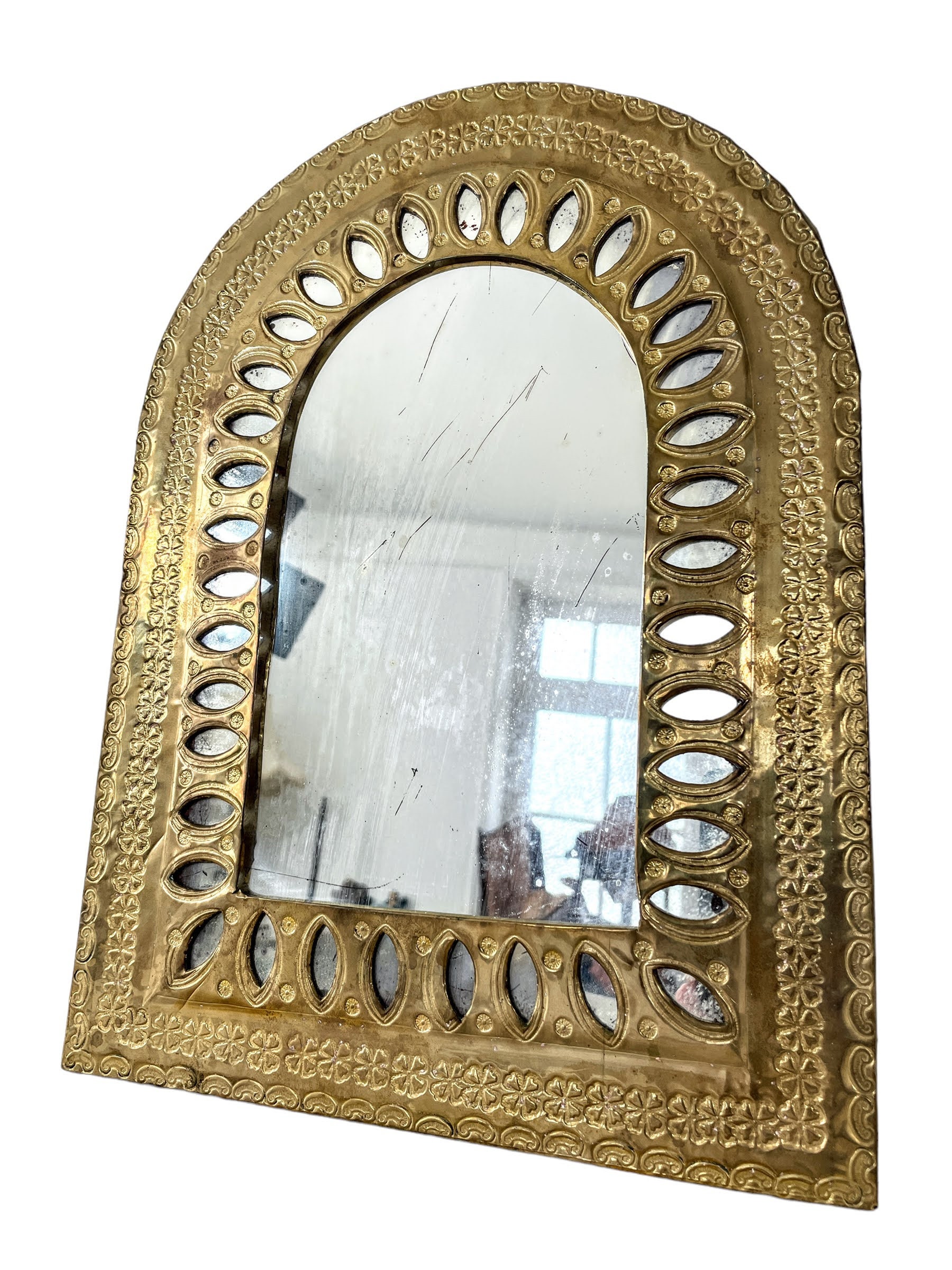 Vintage Moroccan Wall Hanging Mirror Brass Copper Silver Metal Glass One-Off Hand Made Decorative Cloakroom c1970-80's / EVE