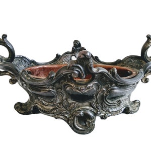 Antique French Jardiniere Jardinière Silver Metal Small Planter With Copper Dish Decorative Ornament Plant Pot c1900's / EVE de France