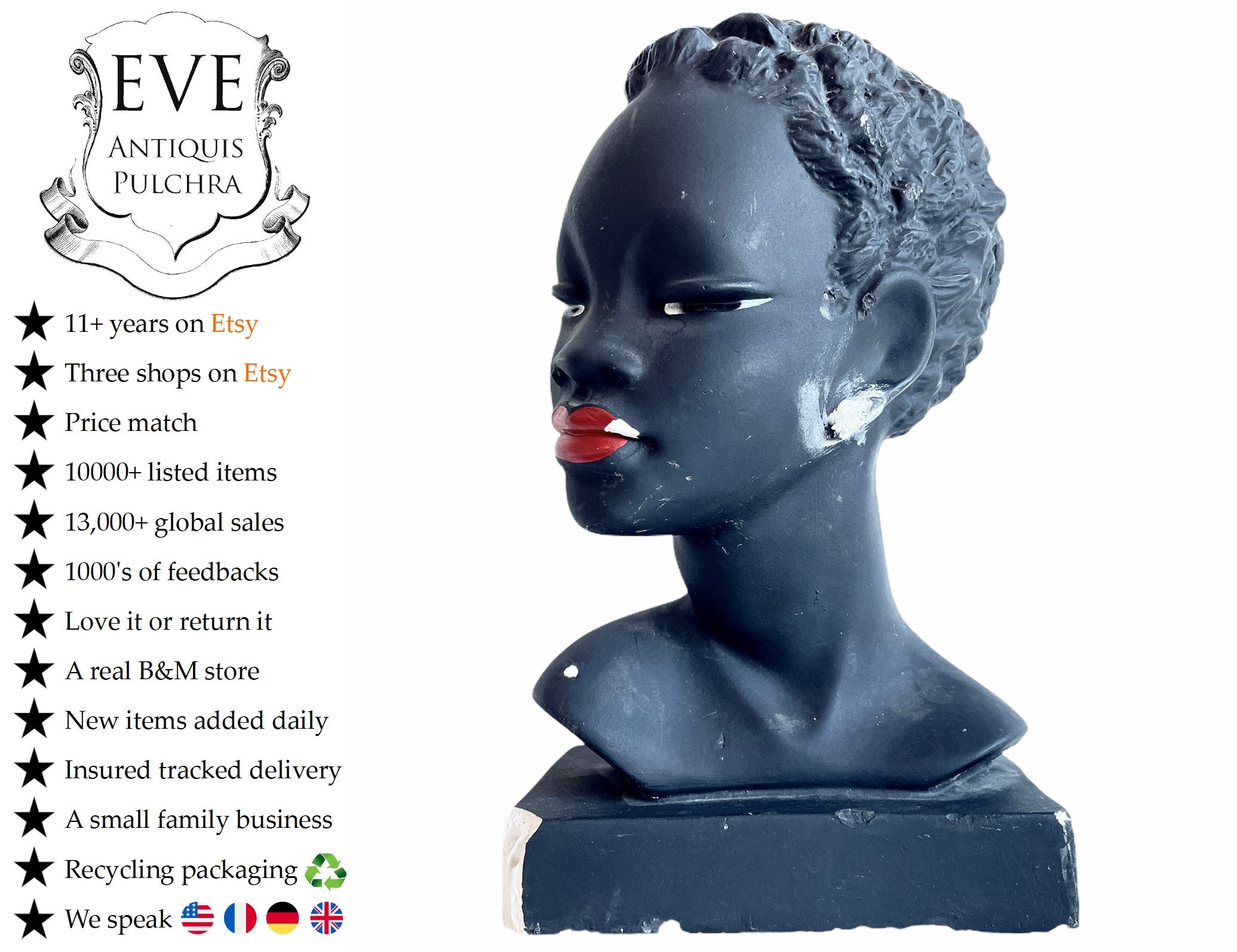 Vintage Français Lady Bust Head Lampstand Ornament Figurine Display Gift Mid Century Modern Decor C1