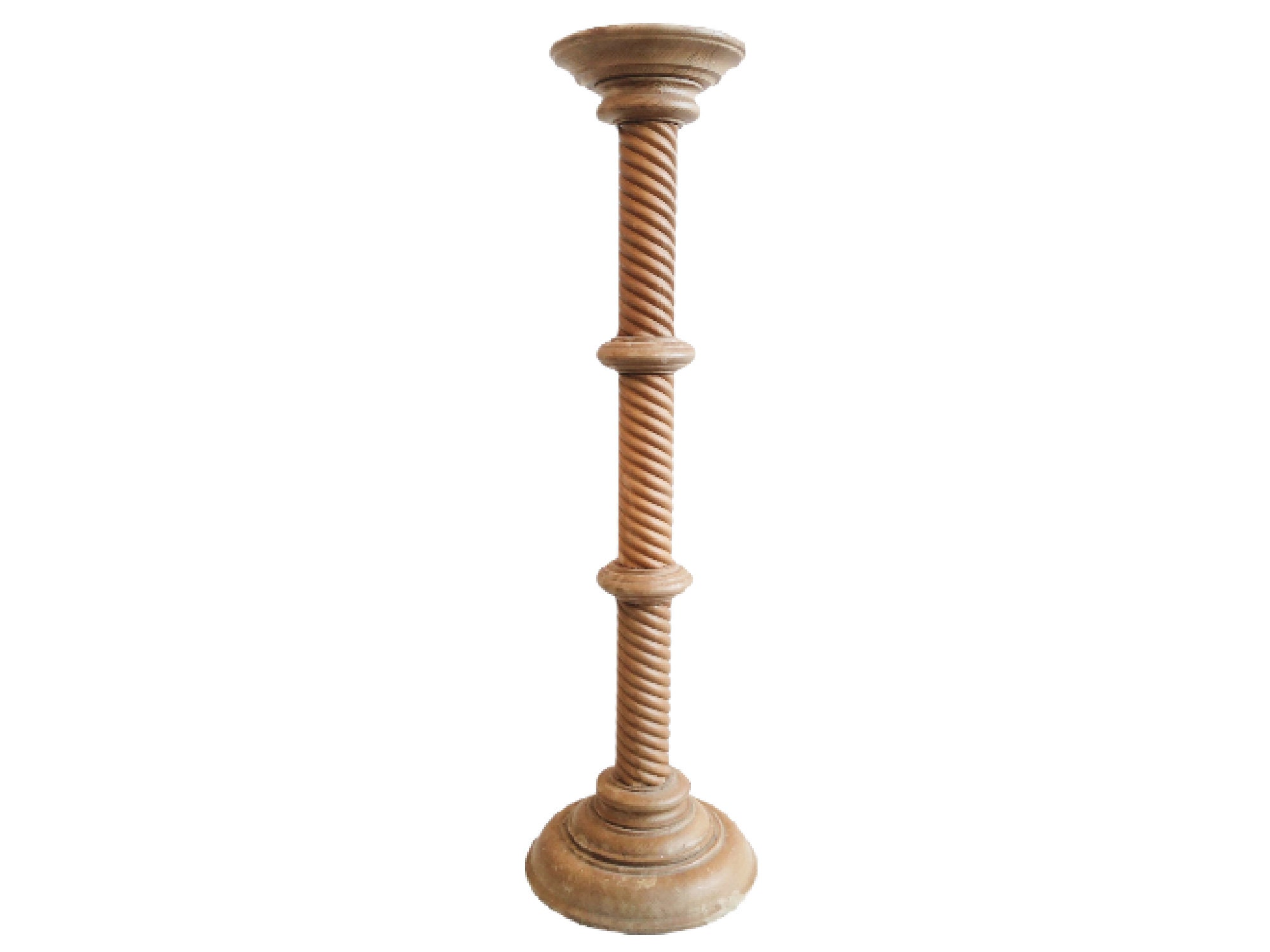Vintage Français Plinth Screw Style Stand Wood Wooden Heavy High Tall Ornament Pot Display Rest Desi