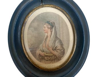 Antique French Miniature Framed Print La Vestale Paris In A Blue Painted Frame Wall Decor c1910's / EVE