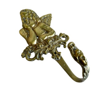 Antique French Brass Golden Angel Cherub Coat Hook Hanger Metal Small Coat Towel Decor Display Hallway Cloakroom Kitchen c1910-20&#39;s / EVE