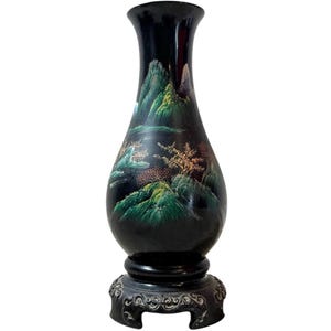 Vintage Chinese Black Resin Small Hand Painted Vase Pot Ornament Figurine Prop Display c1970-80&#39;s / EVE