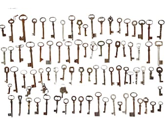 Antique Vintage Keys French Rusty Iron Key Mixed Collection Job Lot Doors Cupboard Drawer Rusty Door Lock c1880-1960's / EVE