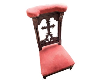 Vintage French Large Wooden Brown Wood Prayer Praying Kneeling Stool Chair Seating Kneel Kneeler Pray c1920-30's / EVE