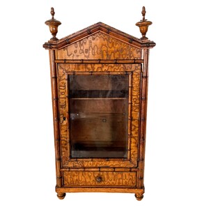 Antique French Burr Walnut Wood Faux Bamboo Wooden Cabinet Case Display Ornament Storage Box Stand Container Decor c1880-1900&#39;s / EVE