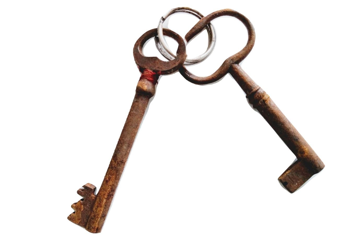 Antique Français Collection Medium Rusty Iron Key Comme Trouvé sur Le Tiroir Original Keyring Cupboa