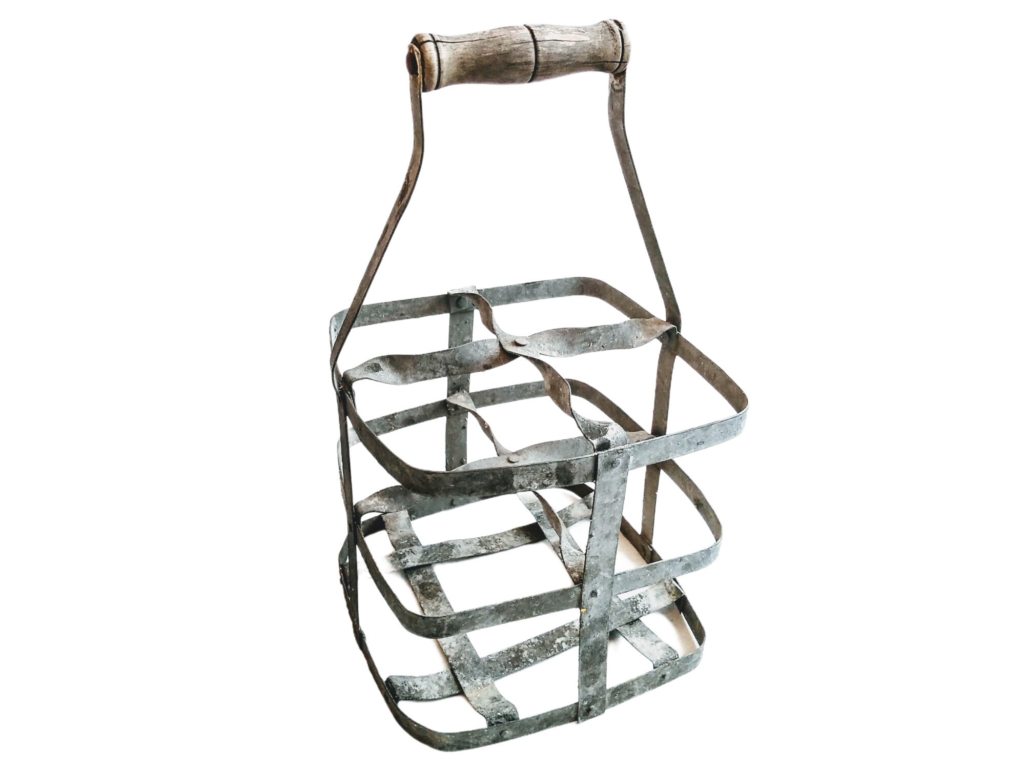 Vintage Français de Bouteille d'eau Lait Jug Kitchen Pot Vase Container Storage Galvanised Metal Dis