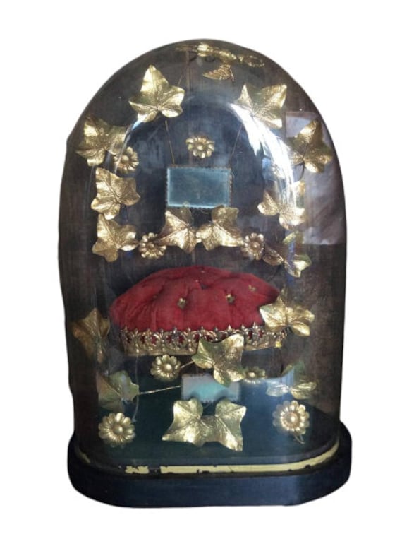 Antique Français Grand Globe de Mariée Mairee Mariage Cadeau Mariage Verre Présentation Décorative V