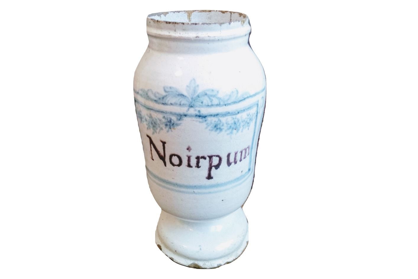 Antique Français Noirpum Blue White Faience Pottery Pharmacy Medical Apothecary Pot Vase Container S