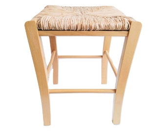Vintage French Stool Wooden Brown Natural Wood Woven String Chair Stand Display Rest Plinth Seating Prop Tabouret circa 1990's / EVE