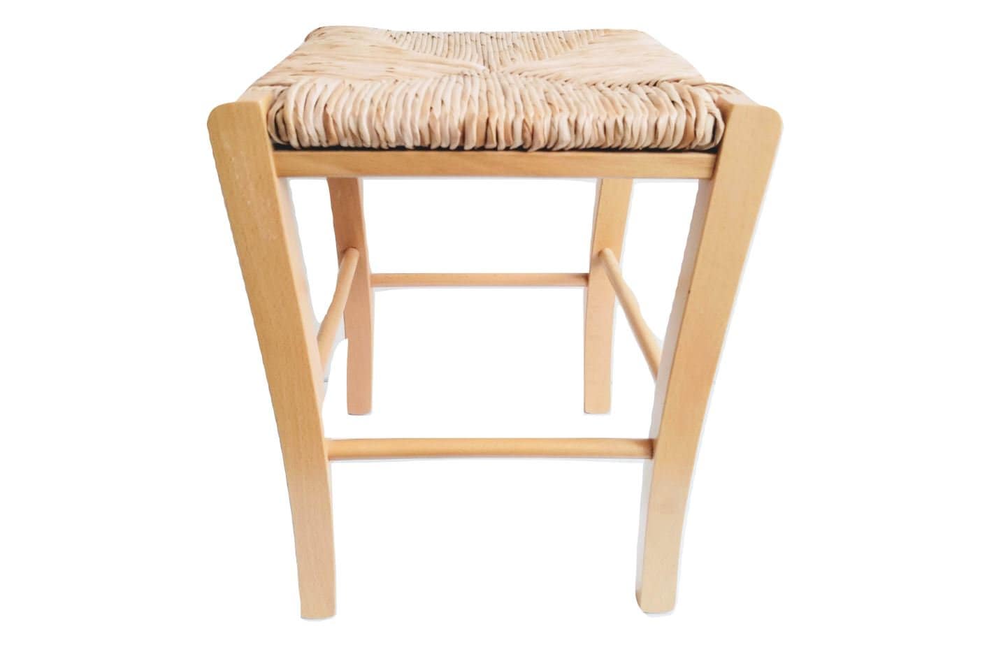 Vintage Français Tabouret en Bois Marron Bois Naturel Tissé Ficelle Chaise Stand Affichage Repos Soc