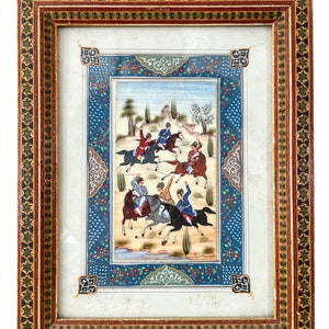 Vintage Middle Eastern Riders On Horses Oil Painting Sport Framed circa 1970-80&#39;s / EVE