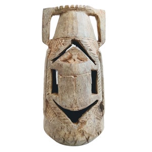 Vintage Egyptian Reproduction Ancient Egypt Soapstone Stone Carved Pot Vase Stand Display Jar Mantlepiece c1970-80's / EVE de France