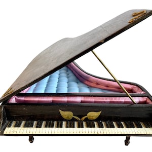 Vintage French Grand Piano Wooden Wood Jewellery Jewelry Storage Box Knick Knacks Presentation Case Display circa 1970-80&#39;s / EVE