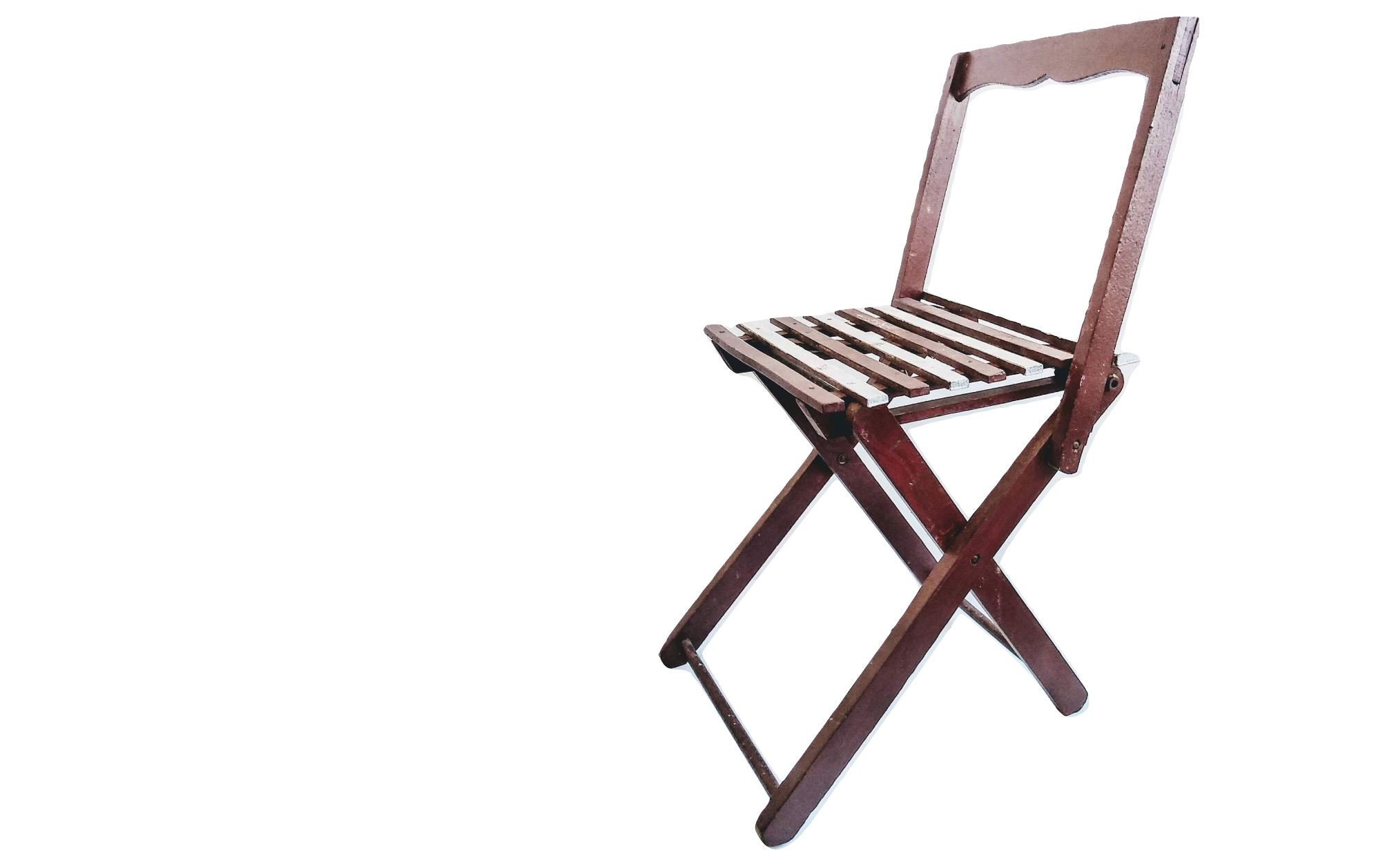 Vintage Français Enfants Bois Bergundy Blanc Pliant Chaise de Jardin Tabouret Stand Affichage Repos