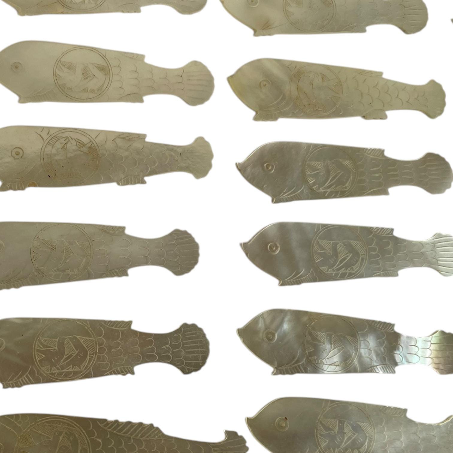 Antique Chinese Small Mother of Pearl Fish Shaped Love Dove Gaming Chip ...