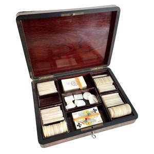 Antique Chinese Mother Of Pearl Collection Job Lot x 178 With Box Mixed Gaming Chips Counters Tokens Playing Cards c1910&#39;s / EVE de France