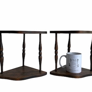 Vintage French Wood Wooden Dark Brown Natural Wood Corner Small Tiny Shelf Shelving Wall Stand Display Plinth c1960-1970's / EVE de France
