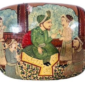 Vintage Middle Eastern Painted Lacquer Small Storage Box Dish Pot Bowl Jewellery Ring circa 1960-70&#39;s / EVE