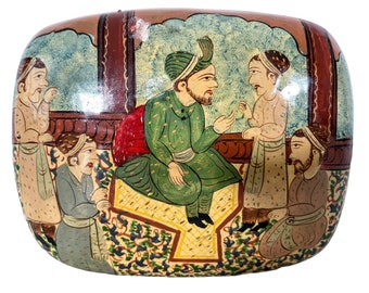 Vintage Middle Eastern Painted Lacquer Small Storage Box Dish Pot Bowl Jewellery Ring circa 1960-70's / EVE