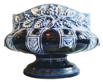 Antique French Majolica Decorative Cache Pot Barbotine Plant Holder Planter Glazed Earthenware Ceramic Circa 1900’s  / EVE de France