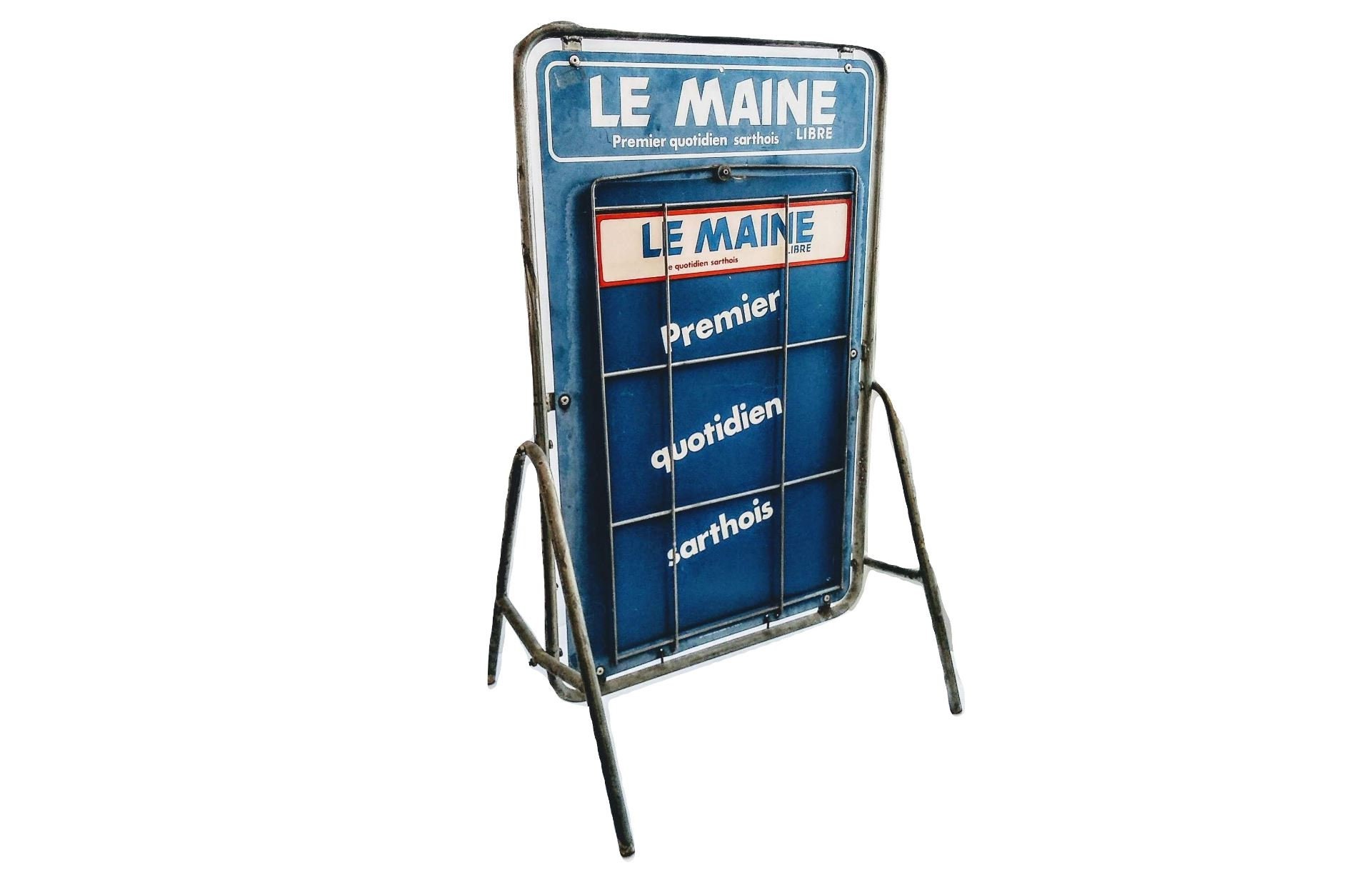 Vintage Français Le Maine Libre Large Shop Newspaper Headline Advertising Sign Heavy Metal Display I