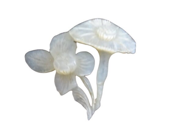 Antique Chinois Individuel N'/ de La Perle Applique Fleur Décor Floral Sculpté à La Main Gravé d'aut