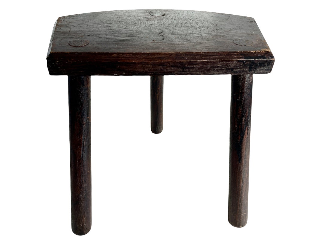 Vintage French D Stool Traditional Small Milking Wooden Brown Wood ...