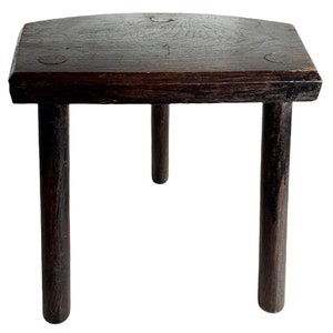 Vintage French D Stool Traditional Small Milking Wooden Brown Wood Small Chair Stand Display Plinth Seating Pot Tabouret c1960-70&#39;s / EVE