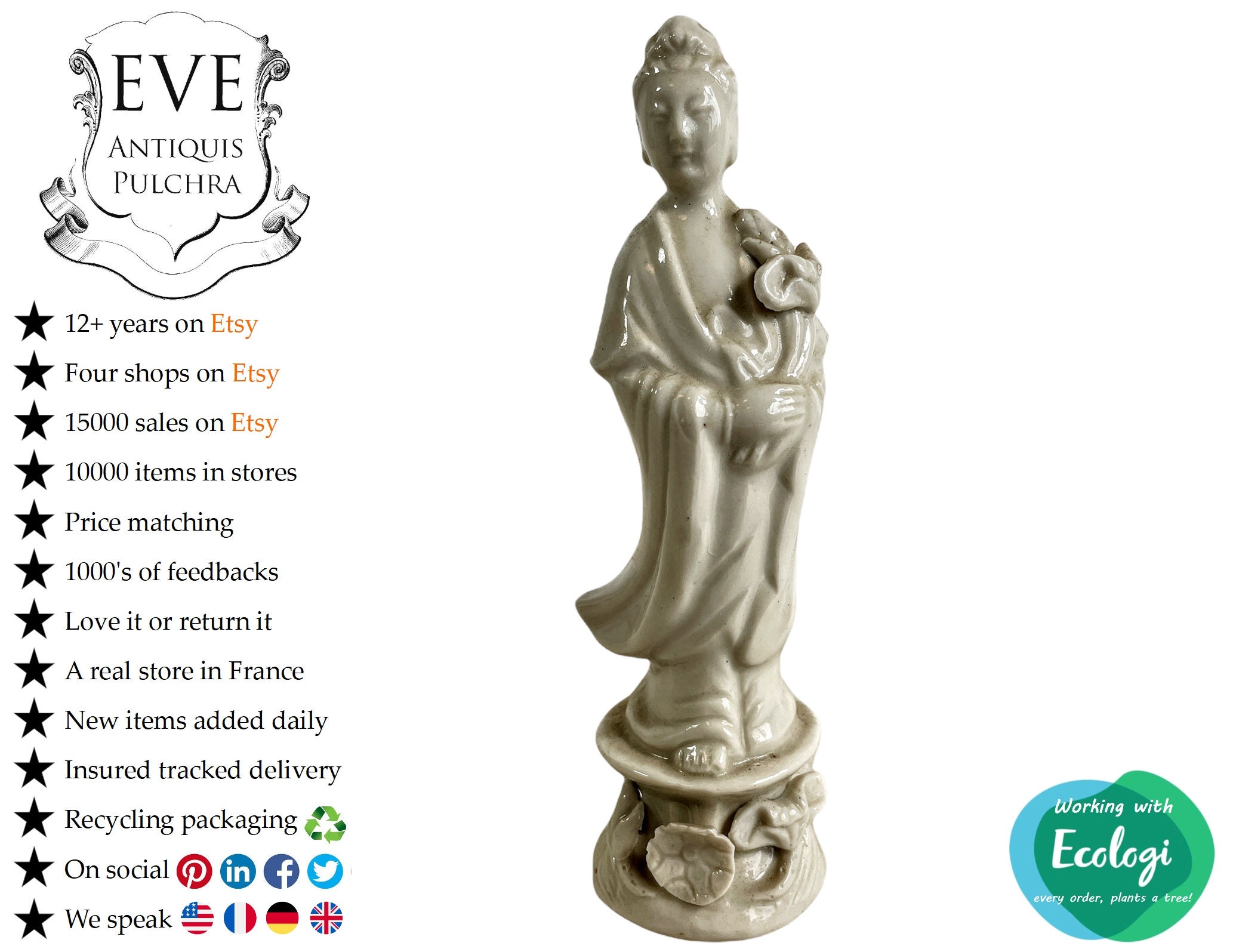 Antique Chinois Blanc Chine Dame Figurine de Oriental Statue Ornement C1910-20/Eve