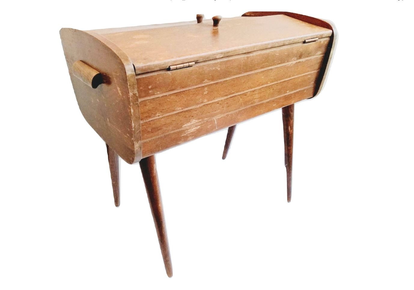 Vintage Anglais en Bois Brown Natural Wood Sewing Craft Storage Box Folding Extending Compartments C