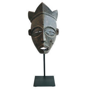 Vintage African Punu Gabon Mask Statue Figurine Primitive Sculpture Carving Tribal Wall Art Wooden Wood Decor c1960-70&#39;s / EVE